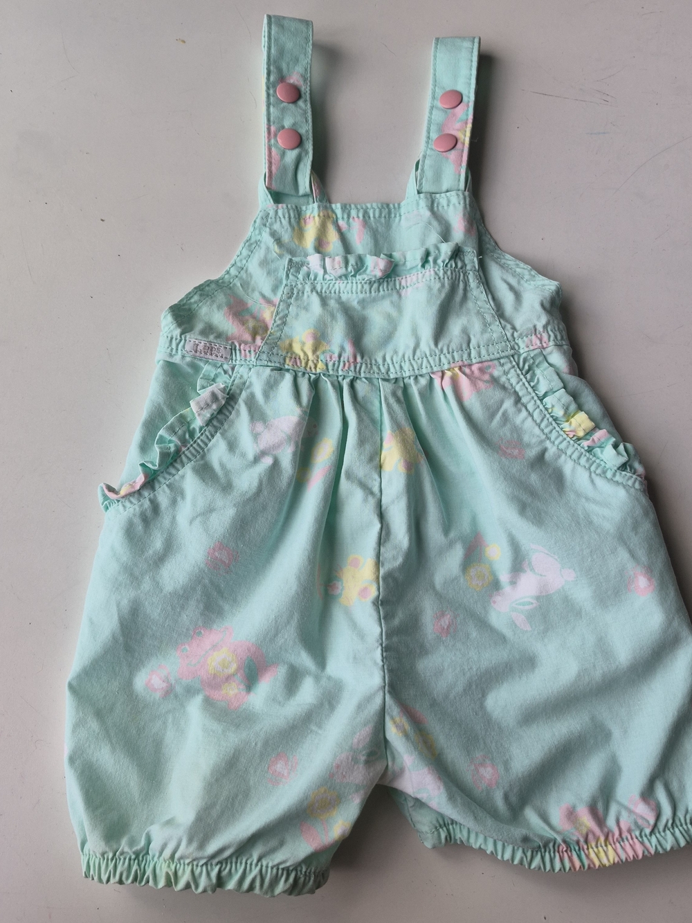 Vintage Lee Kids Mint Green Floral Short Overalls